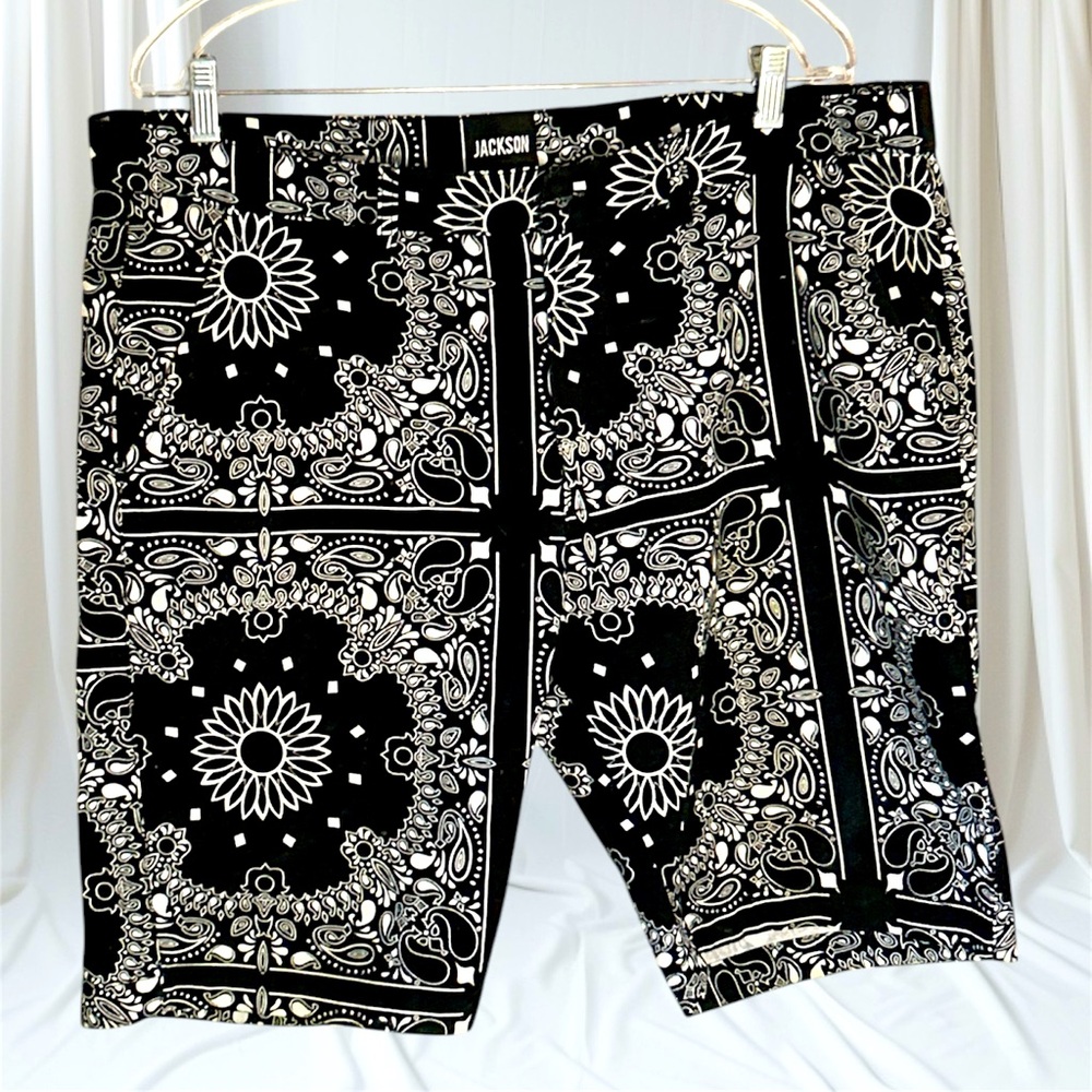 Jackson Mens Cotton Black/White Hanker-chief Dress Shorts Size 38‎
